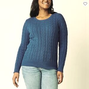 NWT NEUTRAL TEAL BLUE ST. JOHNS JOHN'S BAY CABLE KNIT MEDIUM M TALL SWEATER